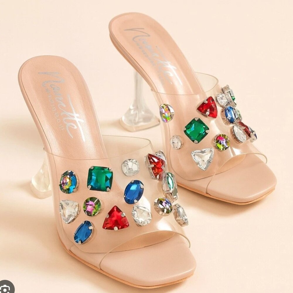 Nanette Lepore Clear Platform Sandal Heels w/ sparkling Gems 🔥
